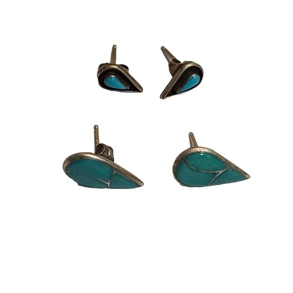 Sterling Silver Turquiose Earrings Lot set of three native american style - Picture 2 of 12